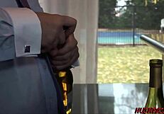 Short-haired blonde rides in group activity