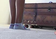 Ebony Cougar Explores Puma Socks Fetish Featuring Ass And Feet