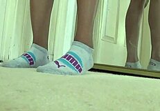 Ebony Cougar Explores Puma Socks Fetish Featuring Ass And Feet