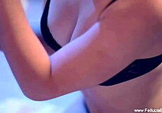 Blonde and brunette beauties deliver erotic blowjob and handjob leading to cumshot