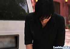 Lesbian beauty, your inked girlfriend fucks you with strapon while masturbating