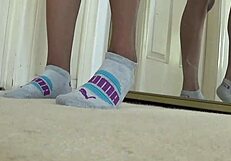 Ebony Cougar Explores Puma Socks Fetish Featuring Ass And Feet