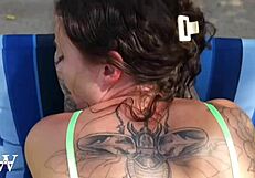 POV backyard with a big ass girl who enjoys deep throat and bare back creampie