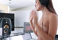 natural brunette hotties stripteasing and showing off their big asses and tits