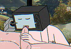 Tv woman and cameraman have sex in animation