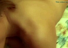 Horny blonde babe gives slutty blowjob, sucking deep and hard.