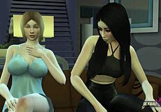 A cartoon with the girl in threesome with brunette and big tits