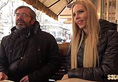 Naughty French blonde Florane has a randon meeting with a heavily endowed man