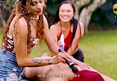 A relaxing massage turns into a wild LESBIAN THREESOME with wet domination.