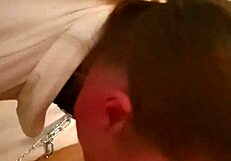 milf in leather skirt chained, gets anal and facial.