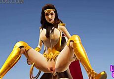 Wonder Woman seduces Clark Kent with her curves.