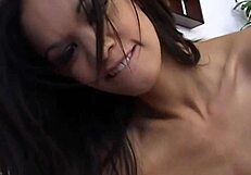 Small tits girl gives blowjob to earn sperm from cock cumshot.