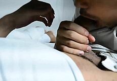 The new year's eve party ends provocatively in gay threesome sex with spicy guys and their monster cocks