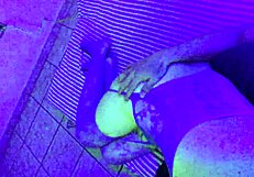 slutty milf in blue net outfit gives long bj