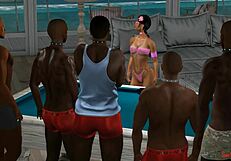 pool lessons turn into wet anal group sex with big black cock.