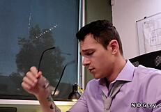 Gay coworkers engage in rimjob and anal fuck in office