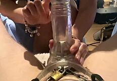 This caged cock gets teased inside a fleshlight sleeve