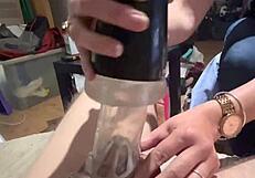 This caged cock gets teased inside a fleshlight sleeve