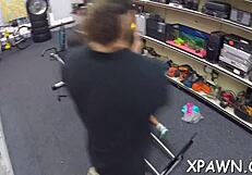 bimbo sucking and fucking rough in shop