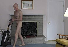 Horny gay nudist cleans house on the beach