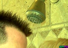 Blond Masseuse Grinding on Client in Steamy Bathroom Before Slick Handjob