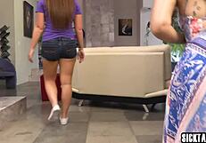 Blonde And Russian Lesbians With Big Tits Fuck On The Sofa.