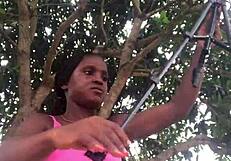 Crazybitch unboxes her outfit in front of strangers, revealing sexy lesbian antics