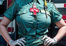 Stable diffusion generated blonde EMT showing her pussy in public