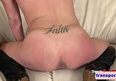 i'm a solo tgirl jerking my hard dong on my back with big tits