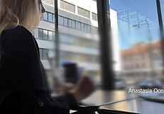 Flashing Tits in Cafe! See Through No Bra!