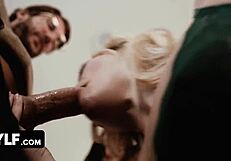 Beautiful shemale in lingerie in a big tits threesome scene in a xxx parody.