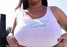 Curvy babe with H cups gets bent over and rides big black cock