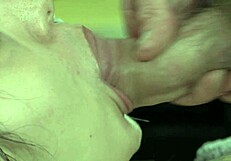 Close-up view of a sensual blowjob with a big dick and cum shot on Queen Mona's face