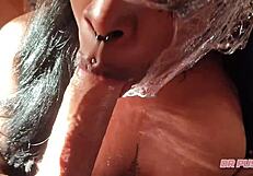 Watch the deepthroat with saliva dripping on submissive ebony body in slow motion.