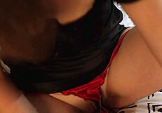 Amateur with a big ass in satin dress gets rimming and deepthroat in 2070