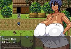 Tanned Natsuki Flashes Huge Tits in Hentai Game to Jerk Off Captain