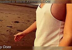 flashing tits at the sunset