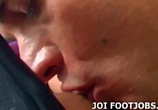 Pathetic bitch sucks pointy high heels in POV jerking off