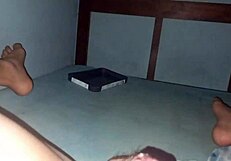 Teasing myself with my stepsister's lingerie while stroking my big cock.