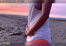 flashing tits at the sunset