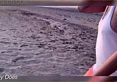 flashing tits at the sunset