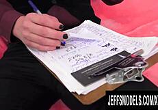 Busty blonde washes dishes, downblouse exposing big tits