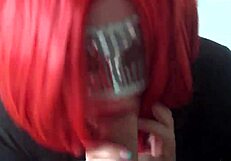 Amateur redhead wife gives great blow job to a big cock