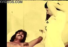 in a retro hospital, the vintage nurse cares for her patient with antique tools