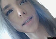 Brunette in lingerie masturbates on webcam