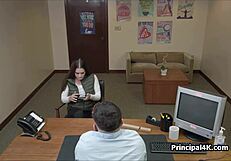 Head teacher pounds fine milf pussy on office desk.