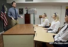 Big dick sharing in a wild classroom foursome, join us now