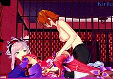 miyamoto musashi with semiramis in wild futanari hentai sex