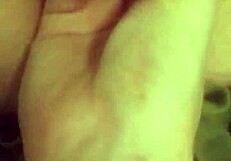 She fiercely fingers her wet pussy as I thrust gigantic dildo deep