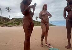 Hot beach scene with a beautiful nerd and a Latina amateur.